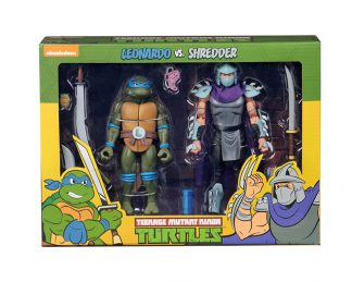 NECA TMNT Teenage Mutant Ninja Turtles Leonardo Vs Shredder Cartoon 2 Pack -0